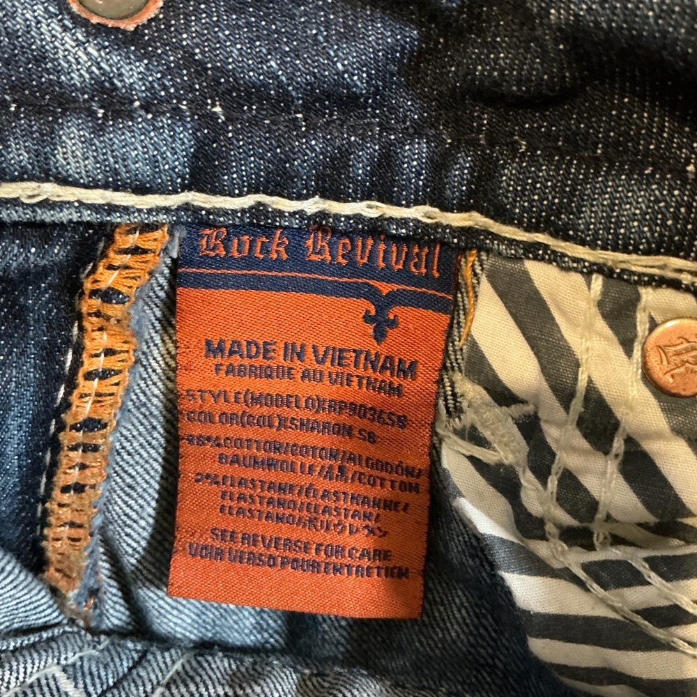 Rock Revival Sharon Skinny Jeans Dark Wash Distressed Embroidered Size 27 - Picture 7 of 12
